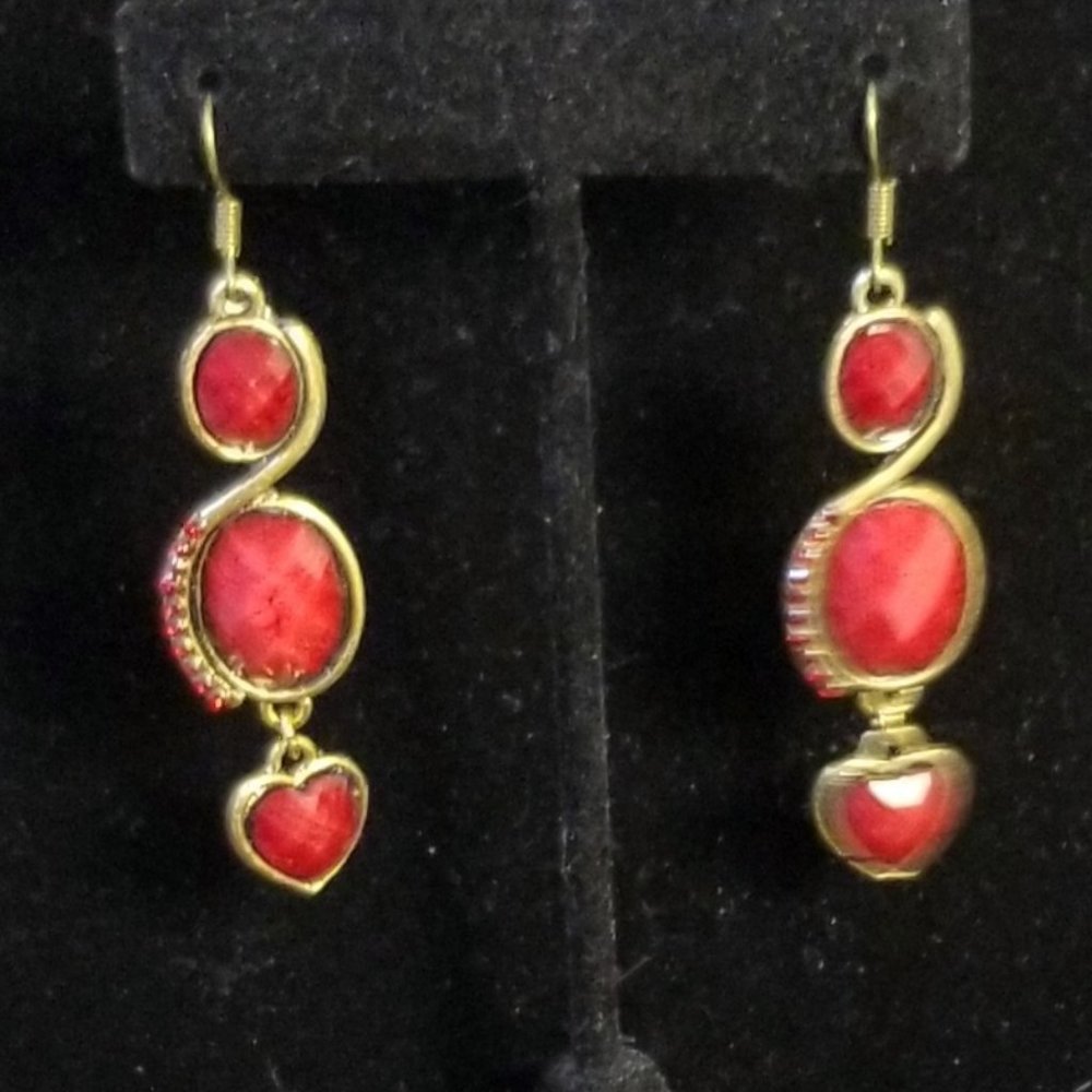 Red and Brass-toned Earrings
